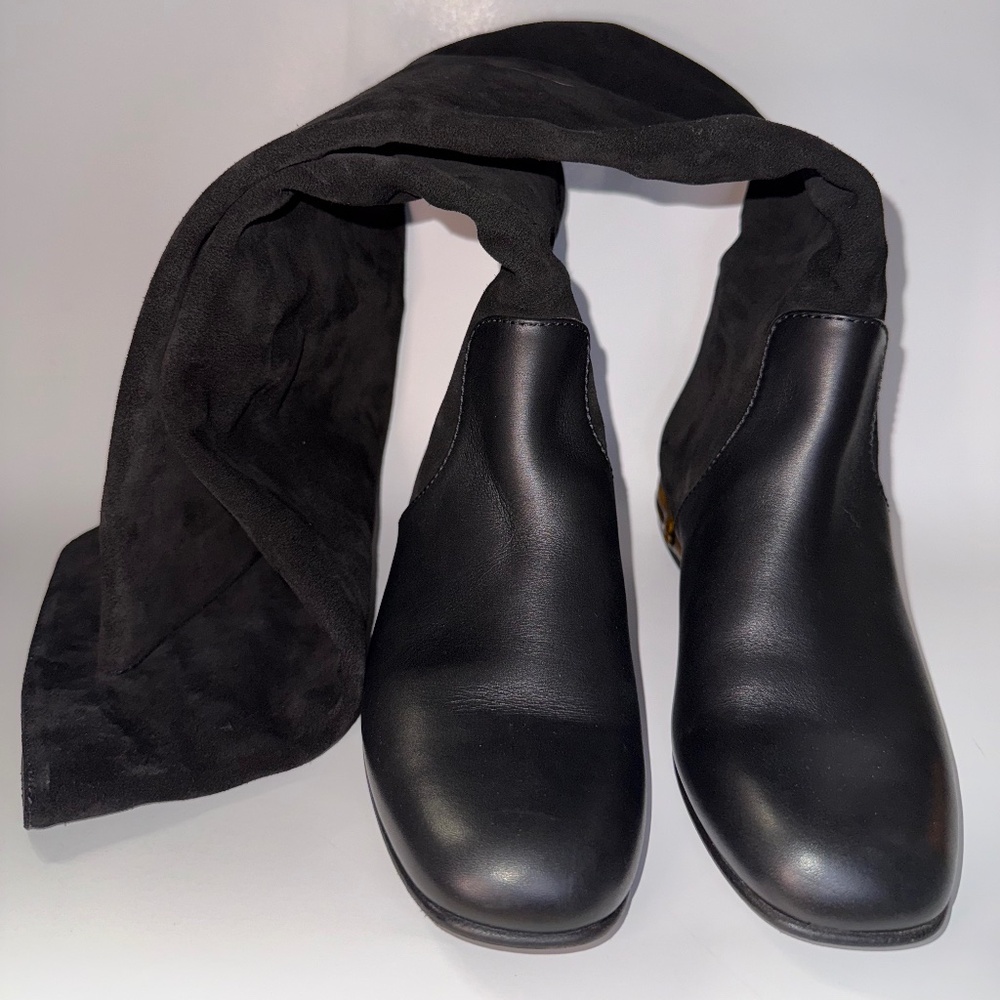 Gucci Suede and Leather Over the Knee Boot with Bamboo Heel